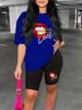 Summer Women's Casual Fashion Lip Print Lipstick Letter Graphic Print Loose T-shirt Shorts Two-piece Set Summer Sportswear Suitable For Daily Wear-163_ecoleips.com