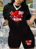 Summer Women's Casual And Fashionable Balloon Graphic Printed Loose T-shirt Shorts Two-piece Sportswear Suitable For Daily Wear-142_ecoleips.com