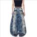 2027 Fashion European-USA Wasteland Style Post-Apocalyptic Stained Jeans Women Cotton Mid Waist Random Needle Embroidery Do Old Wide-Leg Denim Pants_ecoleips.com