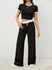 Women's Clothing Petite Two Piece Set Black White Color Block Casual Flattering Versatile For Commuting Home And Outings_ecoleips.com