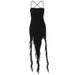 New Arrival Women Backless Irregular Dress Lace Mesh Splicing Ruffle Hem Elegant Fashion Outfit For Ladies Daily Casual Wear_ecoleips.com