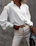 Women's Clothing Women's Lantern Sleeve Solid Color Long Sleeve Shirt - Casual Office Blouse With Button Down Collar & Polyester-Spandex Blend_ecoleips.com