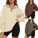 Voya Women's Quarter Zip Oversized Sweatshirt – Khaki Long Sleeve Pullover, Casual Loose Fit, EU Autumn Winter Loungewear Top_ecoleips.com
