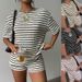 Summer New Arrival Women's Two Piece Set Patchwork round Neck Short Sleeve European American Style Casual Fashionable Shorts_ecoleips.com