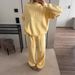 Women's Knit Sweater Set With Printed Design - Soft Cotton Blend Pullover & Straight Leg Pants In Pink, Yellow, Brown_ecoleips.com