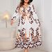 "Elegant Plus Size Flowy V-Neck Dress - Soft Long Sleeve Printed Maxi Dress For Women, Loose Fit & Comfortable, Trendy Casual & Office Wear"_ecoleips.com