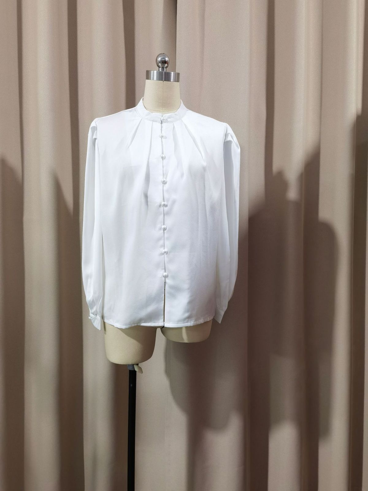 K New Elegant Solid Color Lapel Long Sleeve Single Button Loose Women's Blouse Shirt Female_ecoleips.com