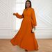 Women's Clothing High Grade Hollow Small Stand Up Collar Banquet Dress Autumn Lantern Sleeve Pleated Skirt Dress_ecoleips.com