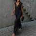 2025 Cotton V-neck Sleeveless Top Vest Long Pants For Women European And American New Style Solid Color Elegant_ecoleips.com