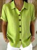 Women's Casual Button Down Shirt Short Sleeve Cotton Linen Comfortable Top For Summer_ecoleips.com