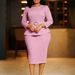 Women's Clothing Fashion Round Neck Elegant Elegant Pencil Dress With Belt | Stretchy Office Wear | High-Waist Bodycon Midi Dress For Women_ecoleips.com