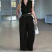 Women's Clothing Women's Commuter Casual Sleeveless Collared Top With Pockets And Imitation Drawstring Trousers Set Style_ecoleips.com