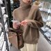 Women's Clothing Oversized High Neck Sweater - Soft & Warm Knit Pullover, Casual Loose Fit, Solid Color Winter Fashion_ecoleips.com