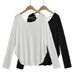 Jazz Dance Loose And Thin Blouse Long-sleeved T-shirt Lazy Wind Back Hollow Sunscreen Bottoming Shirt Women's Inner Top_ecoleips.com