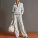 Women's Color Block Sportswear Set Casual European American Style Stand Collar Sweatshirt And Wide Leg Pants Two-Piece Outfit for Summer_ecoleips.com