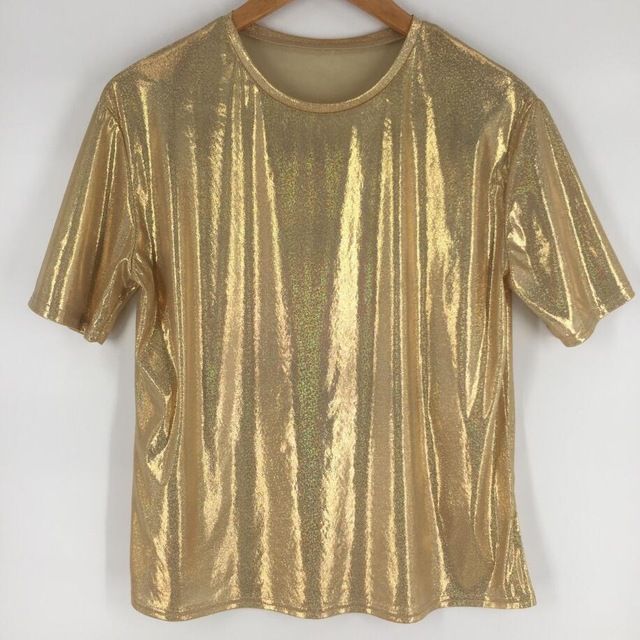Glitter Stage Performance T-Shirt For Women - Loose Fit, Reflective, Breathable Cotton Blend, Short Sleeve Round Neck (Multiple Colors)_ecoleips.com
