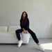 Casual European And American Women's Suit Solid Color Long-sleeved Zipper Hoodie Elastic Lace-up Pants Two-piece Set_ecoleips.com