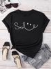 Eurean And American Cross-border Foreign Trade Women's Clothing, Simple Letter Print Round-neck Short-sleeve T-shirt_ecoleips.com