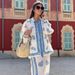 Women's Clothing Fashion Personalized Printed Macaron Linen Long Sleeved Shirt Suit_ecoleips.com