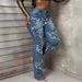 Vintage Stretch Denim Jeans For Women – Distressed Washed & Patchwork Design (XS-XXL, Mid-Rise, Retro Blue & Indigo)_ecoleips.com