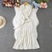 Polo Collar Dress Striped Sleeveless Knit Slim Waist Skirt_ecoleips.com