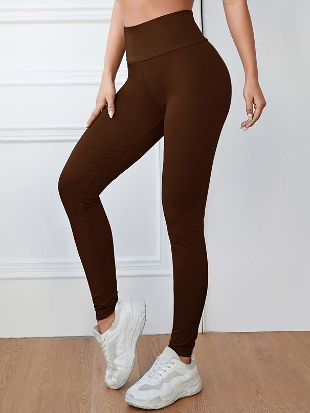 Women's Slim Fit Comfortable Yoga Pants Solid Color Wide Waist Belt Leggings_ecoleips.com