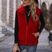 Women's lapel sleeveless loose striped zipper plush casual vest jacket_ecoleips.com