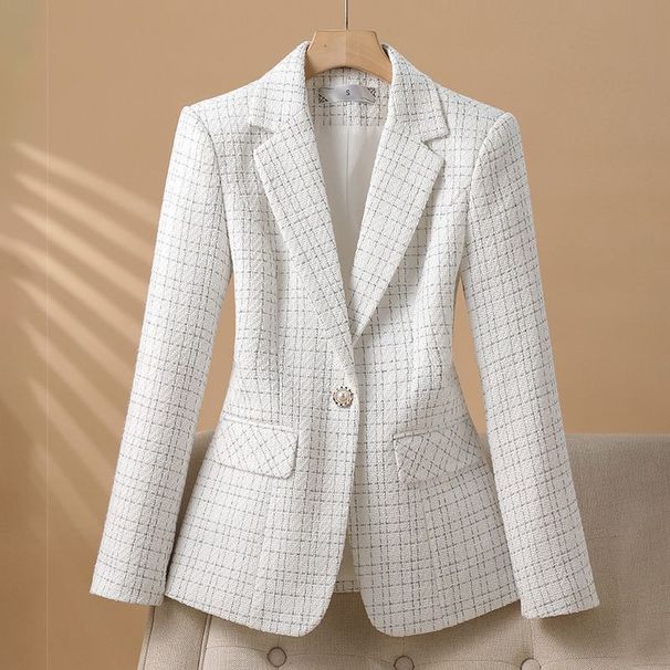 Elegant White Blazer For Women - Classic Notch Lapel Office Jacket With Tailored Fit, Versatile Business Casual & Formal Wear (M-4xl)_ecoleips.com