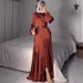 Elegant Women's Flowy Long Sleeve Maxi Dress - Summer Boho Chic Cotton-Polyester Blend With Lantern Sleeves & High Neck_ecoleips.com