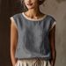 Women's Retro Lace Trimmed Sleeveless Top, Breathable Linen-Blend Round Neck Blouse For Casual Wear_ecoleips.com