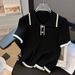 Women's Clothing Polo Collar Sweater Short Tops Women's Short Sleeved T Shirt Women's Summer New Pure Desire Style Slim Tops_ecoleips.com