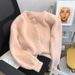 Cropped Faux Mink Cardigan – Oversized Knit Coat With Lantern Sleeves (Soft White/Pink/Mint, Plush Textured Fabric)_ecoleips.com