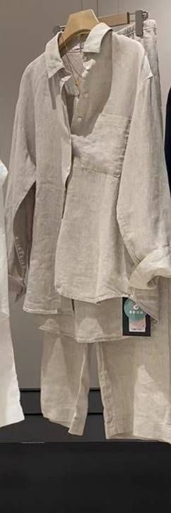 Women's Clothing Women's Style Linen Fashion Two Piece Set Relaxed Fit Long Sleeved Shirt Wide Leg Pants Spring Summer_ecoleips.com