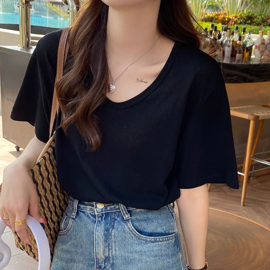 Pure And Alluring V-Neck Snowflake Cotton Short-Sleeve Top, Summer Cotton-Linen T-Shirt, Loose Skin-Covering Women's Clo_ecoleips.com