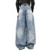 Women's Washed Retro Jeans - Loose BF Fit Wide Leg Casual Pants With Scimitar Design (High Street Style)_ecoleips.com
