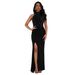 Women's Sexy Off-Shoulder Rhinestone Beaded Slit Dress C7706 Fashion For Party Wear_ecoleips.com