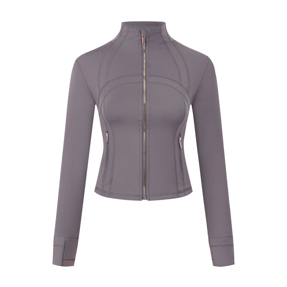 LU Gold Women's Short Stand Collar Jacket Breathable Slim Fit Yoga Fitness Wear_ecoleips.com