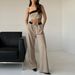 Women's color contrast vest wide leg suit pants fashion casual two sets_ecoleips.com