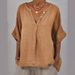 Women’s Clothing Spring New Women's Casual Loose Fashion Mid Sleeve Cotton And Linen Solid Color Door Tube V Neck Button Shirt_ecoleips.com