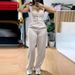 Women's Clothing Elegant Suspenders Short Tight Vest Casual Wide Leg Pants Suit_ecoleips.com