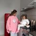 Women's Clothing Pink Heart Print Round Neck Pullover Sweater Women's Trendy Brand Autumn And Winter Plus Velvet Warm Oversize Top_ecoleips.com