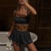 Verve Summer Women's New Sexy Sweet Lace-Up Strap Pajamas Solid Color High-Waisted Ruffled Shorts Set_ecoleips.com