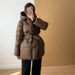Women's Slim Fit Winter Down Jacket With Waist Belt, Short Puffer Coat, 90% White Duck Down, Elegant & Stylish, 3D Pattern Design_ecoleips.com