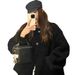 Women's Clothing Women's Casual Eco-Friendly Sherpa Jacket Winter Short Coat Loose Thick Faux Fur Outerwear Youthful Top (Khaki, Black)_ecoleips.com