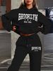 Women's Autumn And Winter Fashionable Casual Letter Pattern Printed Thick And Plush Warm Hooded Sweatshirt+sports Pants Set-787_ecoleips.com
