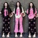 Women's Clothing Women's Summer Bow Print Two-Piece Set Thai Sweet Style Loose Short Sleeve Top With Lace Wide Leg Pants Casual Outfit_ecoleips.com