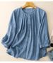 Women's Solid Color Button Down Cardigan Shirt Heavy Duty Cotton Linen Round Neck Three Quarter Sleeves Loose Fit Artistic Versatile Breathable Top_ecoleips.com