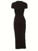 Women's Clothing Elegant Casual Long Dress Slim Fit Round Neck Short Sleeve Women's Spring Summer Clothing_ecoleips.com