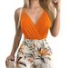 Women's Clothing V Neck Camisole And Plant Print Shorts Suit With Belt_ecoleips.com