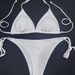 Women's Solid Color Lace-Up Triangle Cup Bikini Thong Swimsuit Sexy Beach Swimwear For All Seasons_ecoleips.com